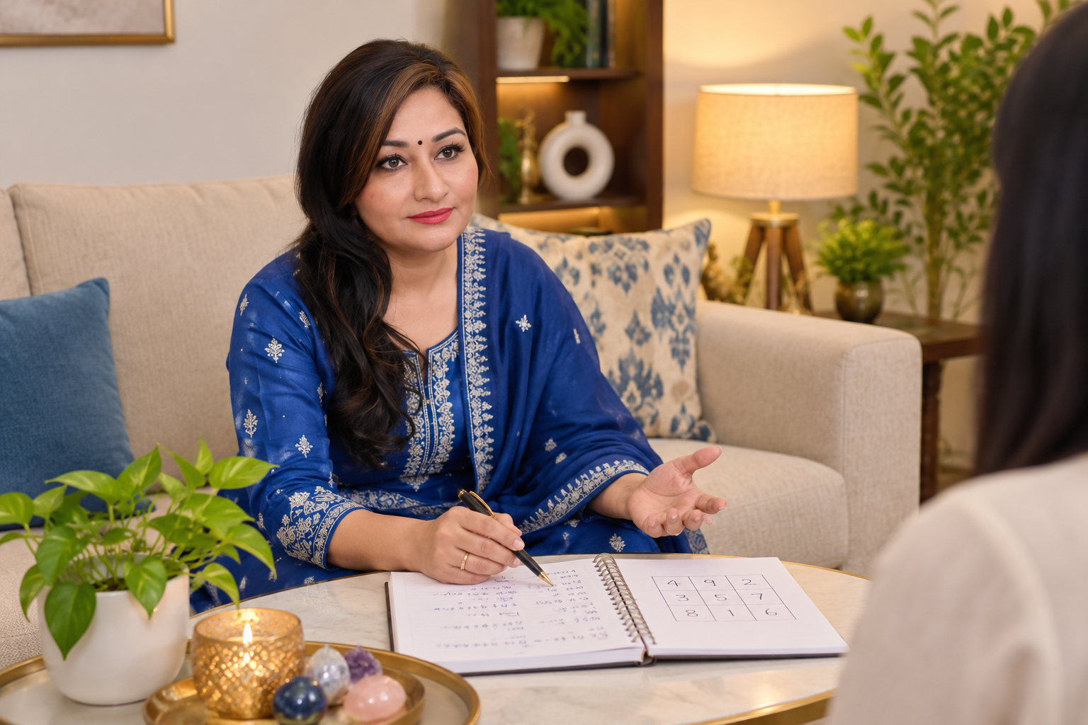 Mystic Sciences owner working through a numerology session