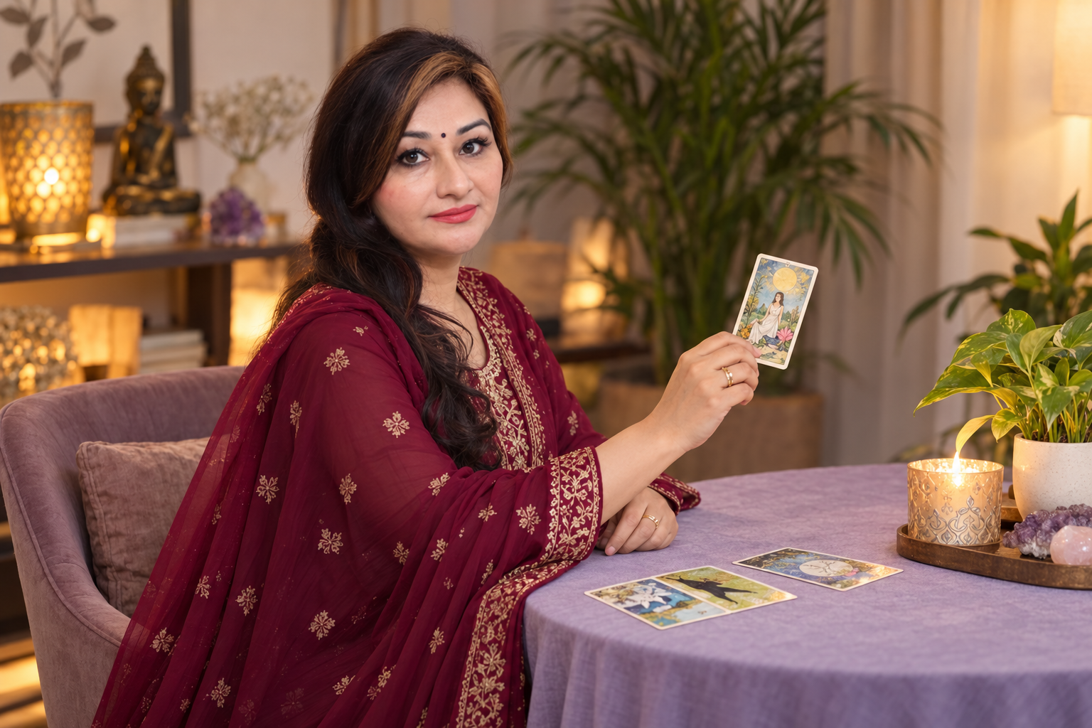 Mystic Sciences owner working through a tarot session